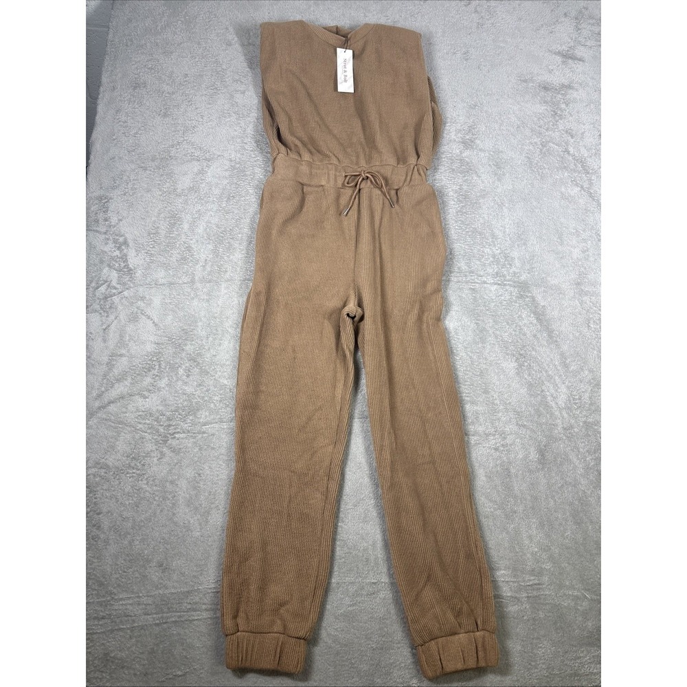 Strut & Bolt Women's Sleeveless Tan Knit Jumpsuit With Drawstring Size S - NEW
